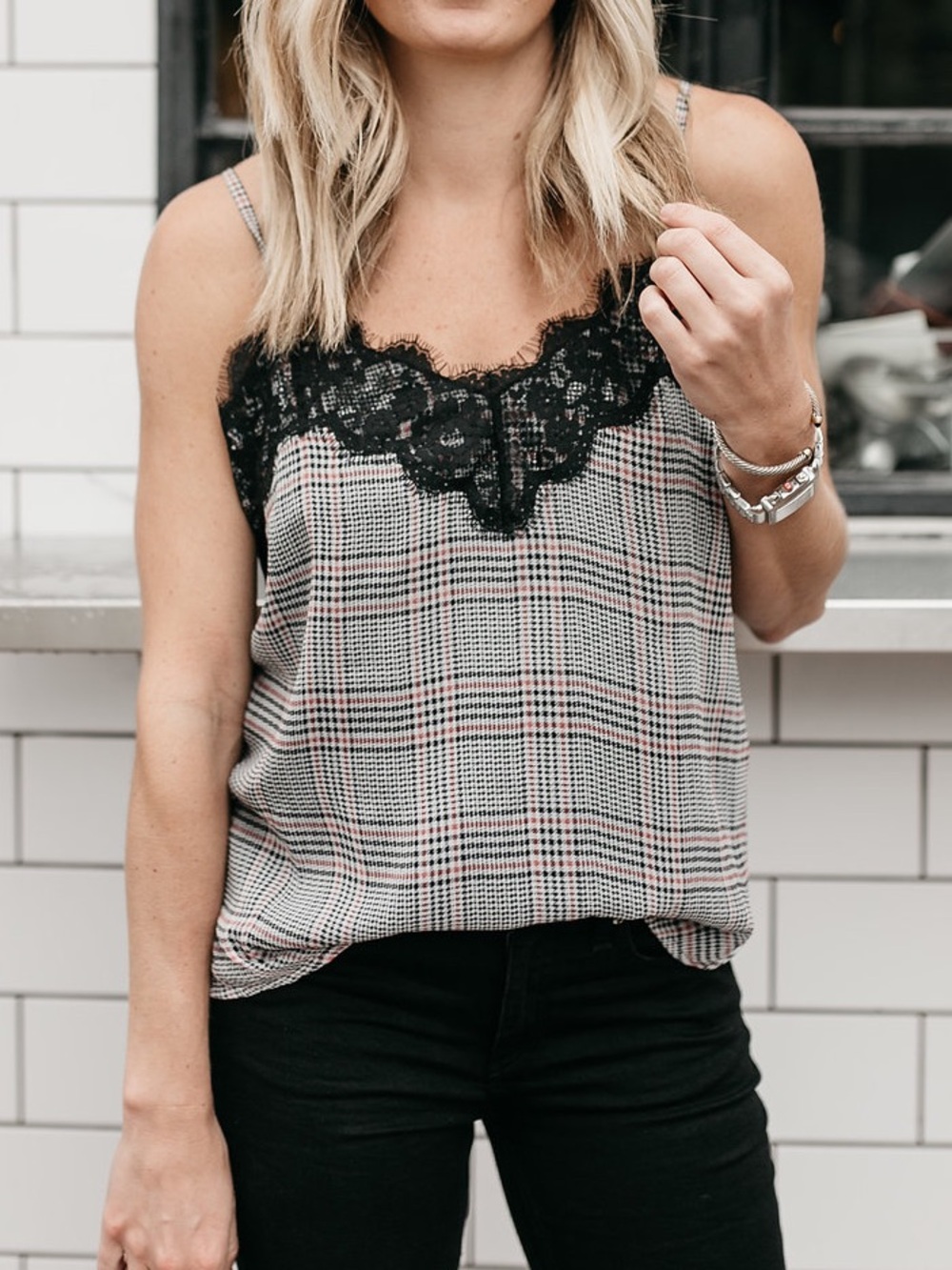 Abercrombie & Fitch Plaid Camisole with Lace Trim